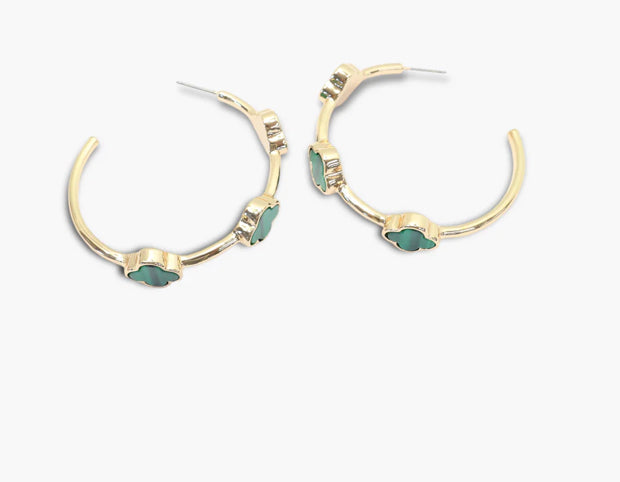 Green/Gold Clover Hoop Earrings