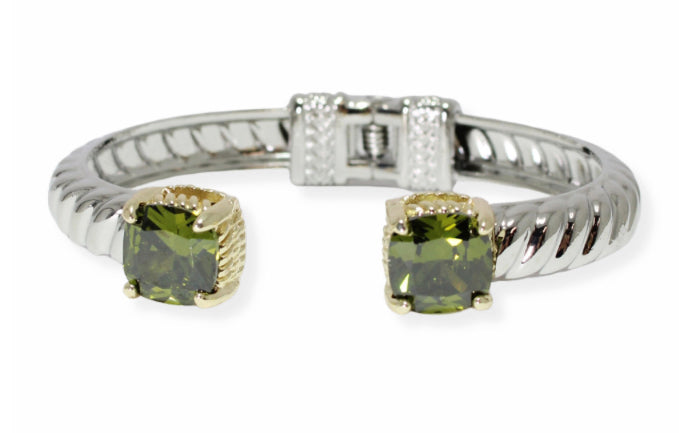 Cubic Zirconia Hinged Cuff
Bracelet - Olive