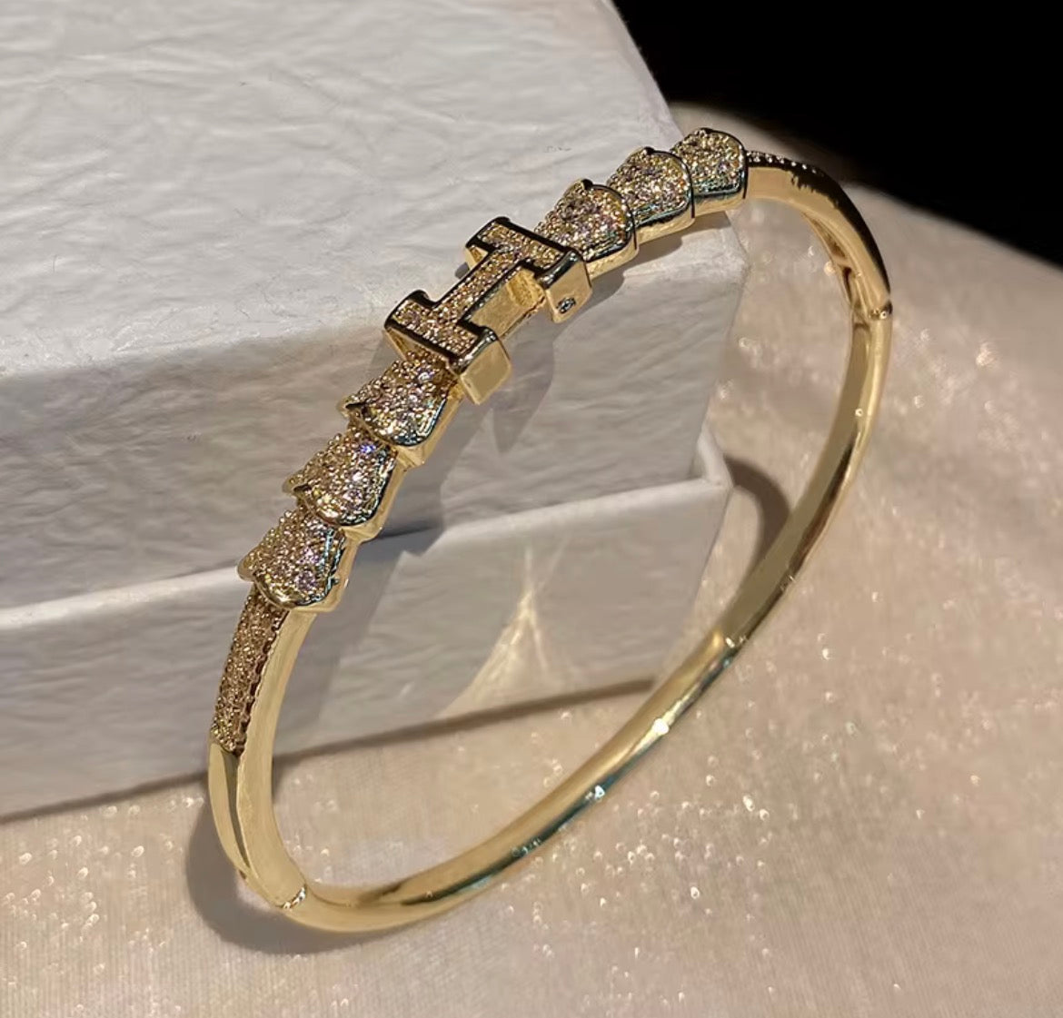 Letter Design CZ Stone Bangle Bracelet