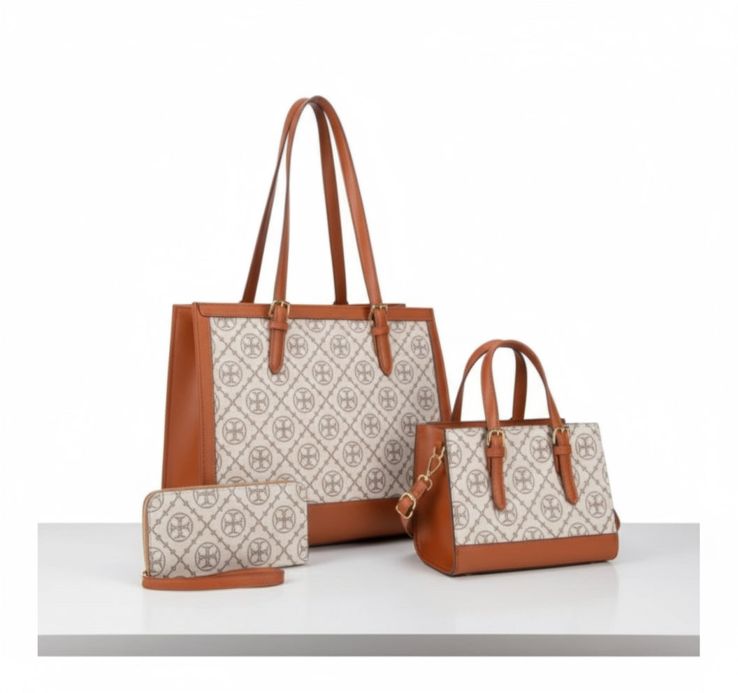3 in 1 Handbag Set, Taupe Brown
