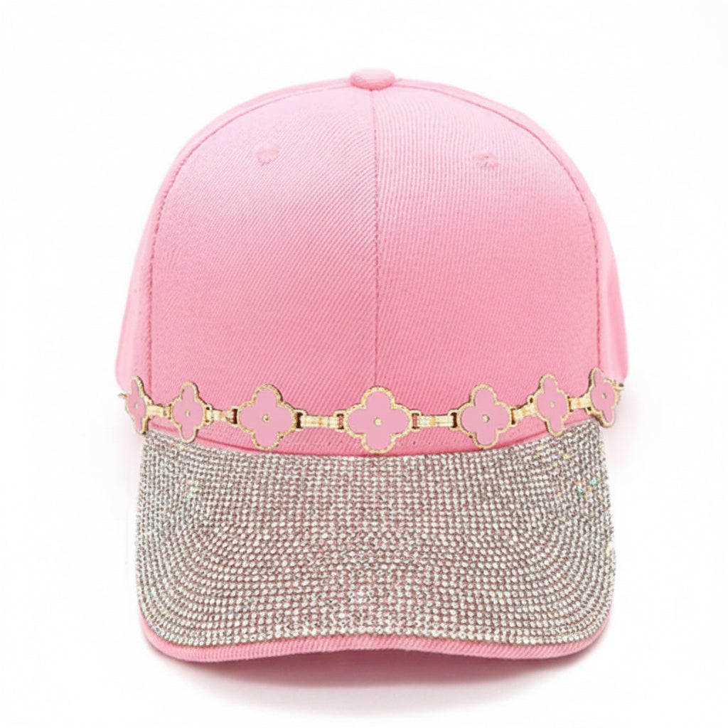 PINK RHINESTONE CLOVER CAP