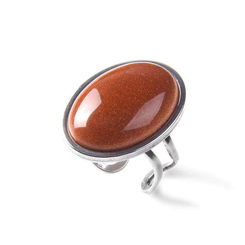 Natural Agate Stone Oval Adjustable Ring