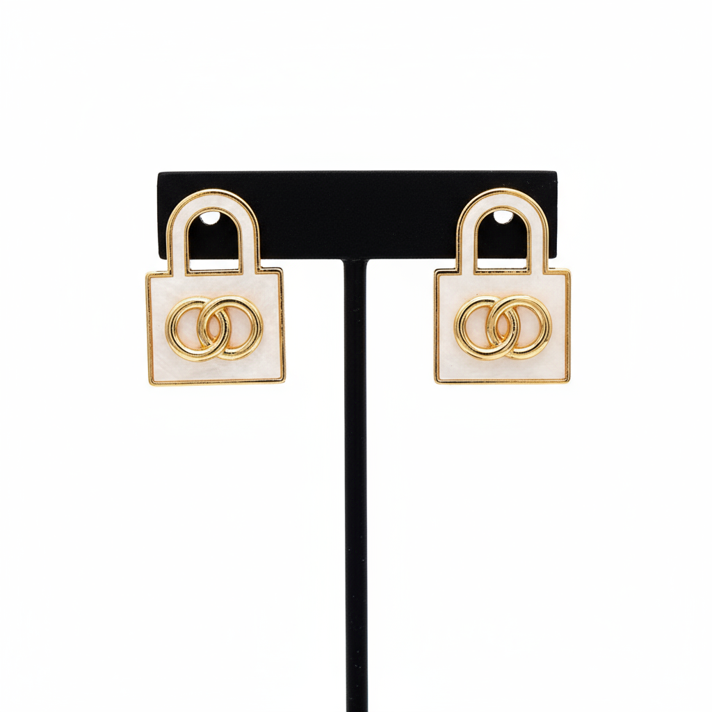 LOCK EARRINGS, CREAM