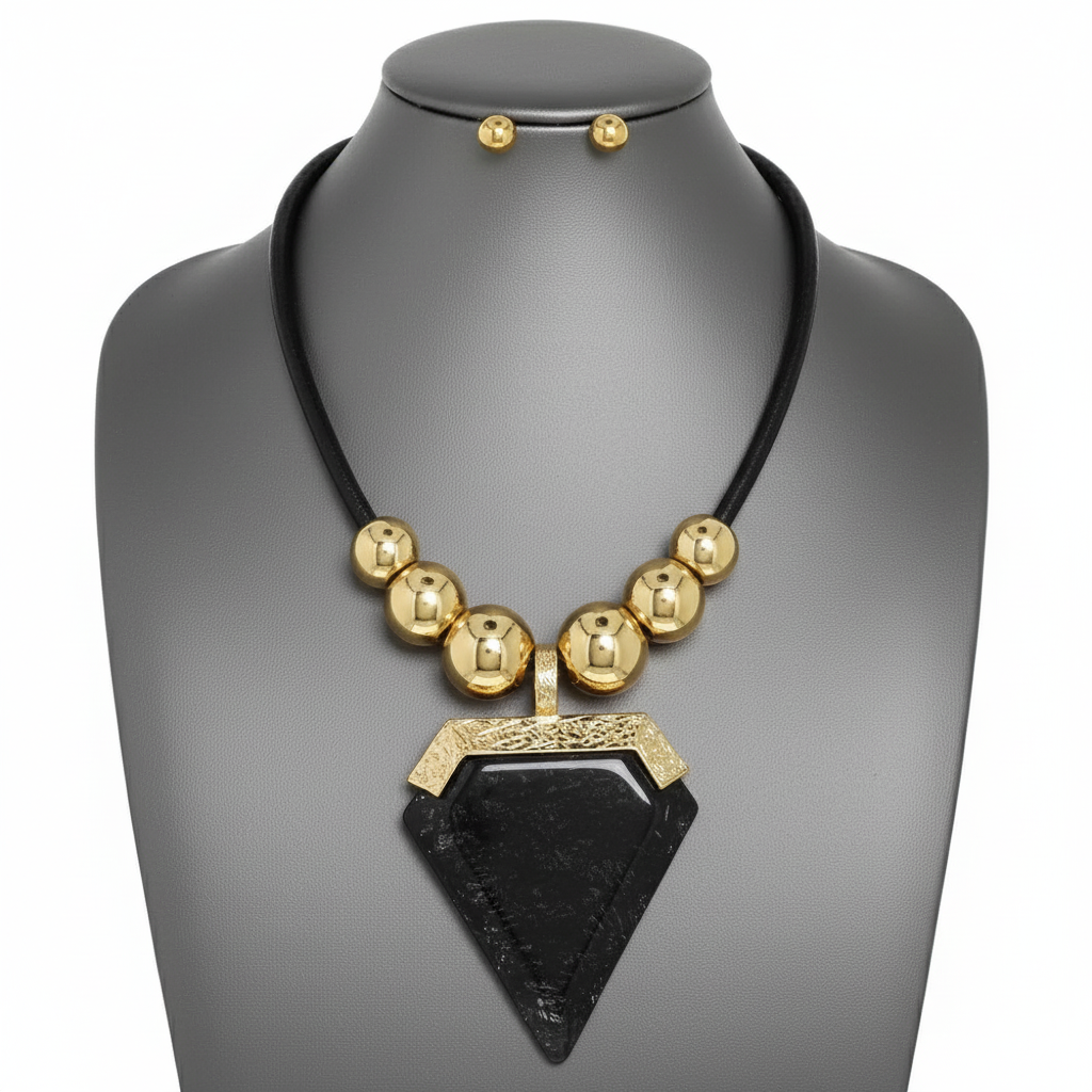 Gold Black Geometric Necklace Set