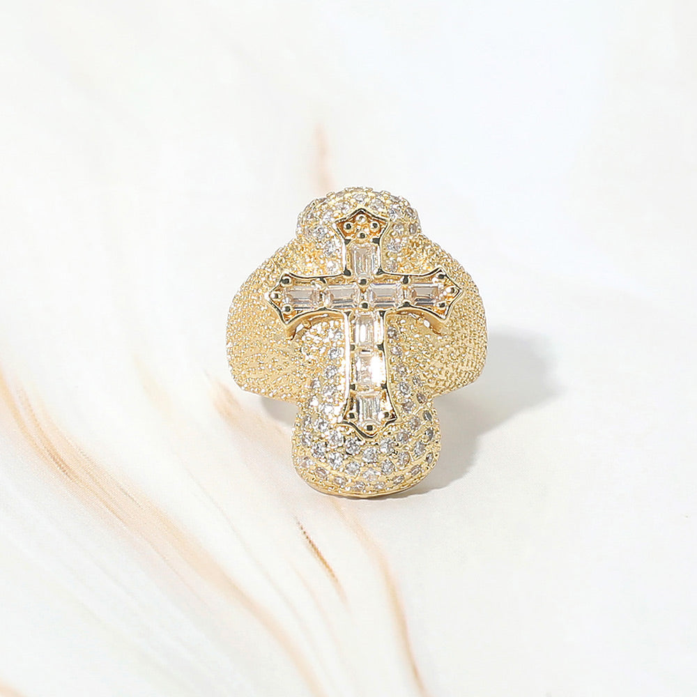 Gold Clear Cross Ring