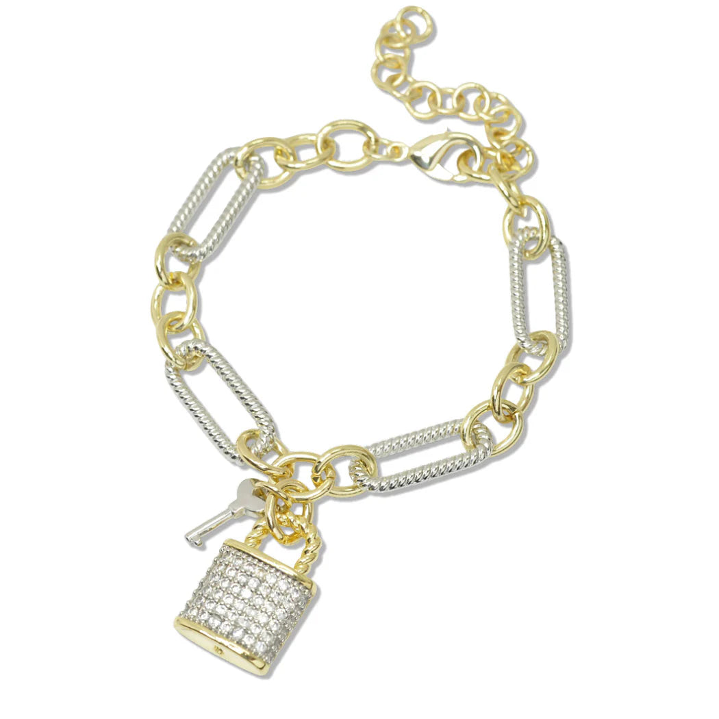 14K Gold Lock Charm Bracelet