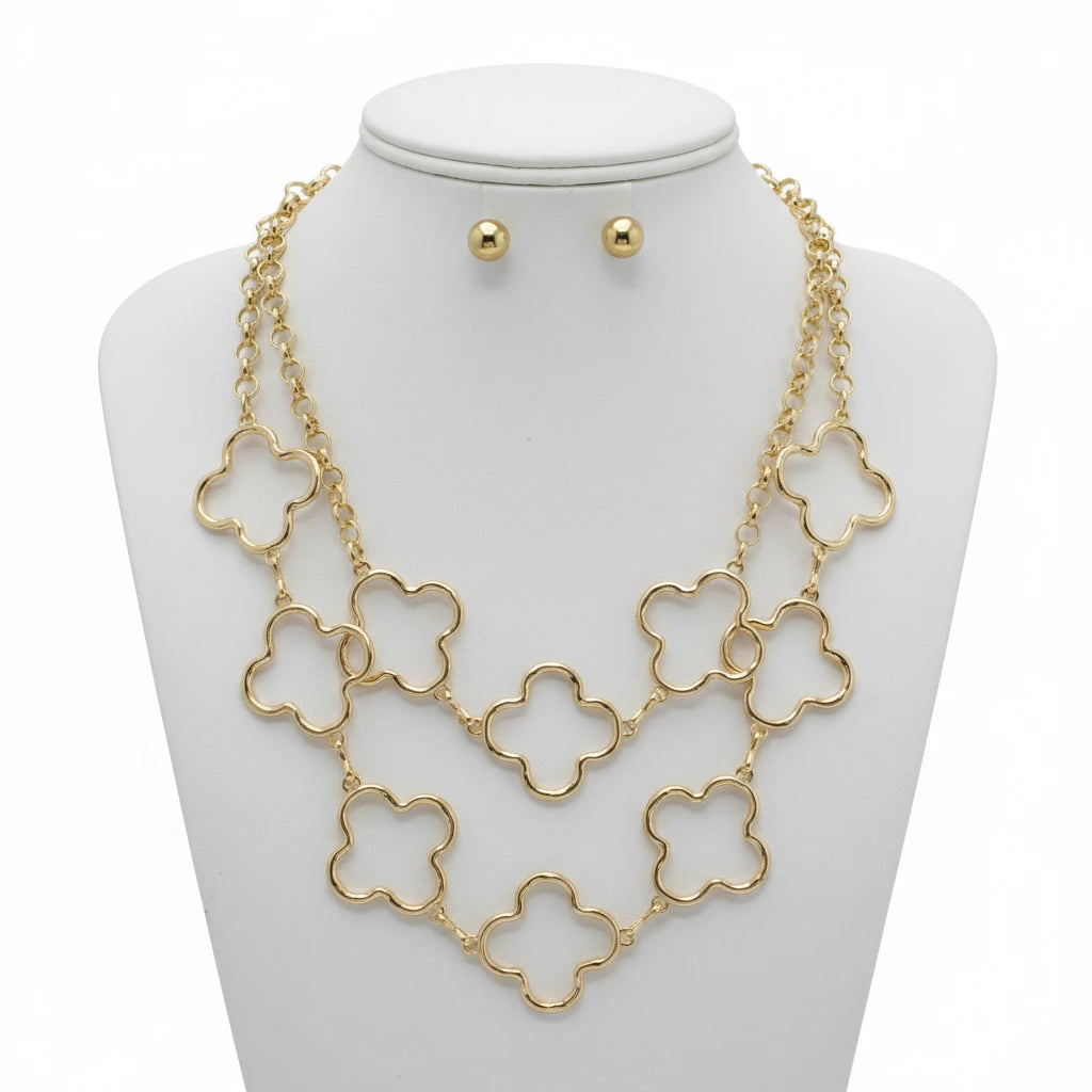 CLOVER LAYERED NECKLACE, GOLD