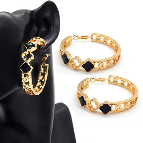 Clover Hoop Earrings, Gold/Black
