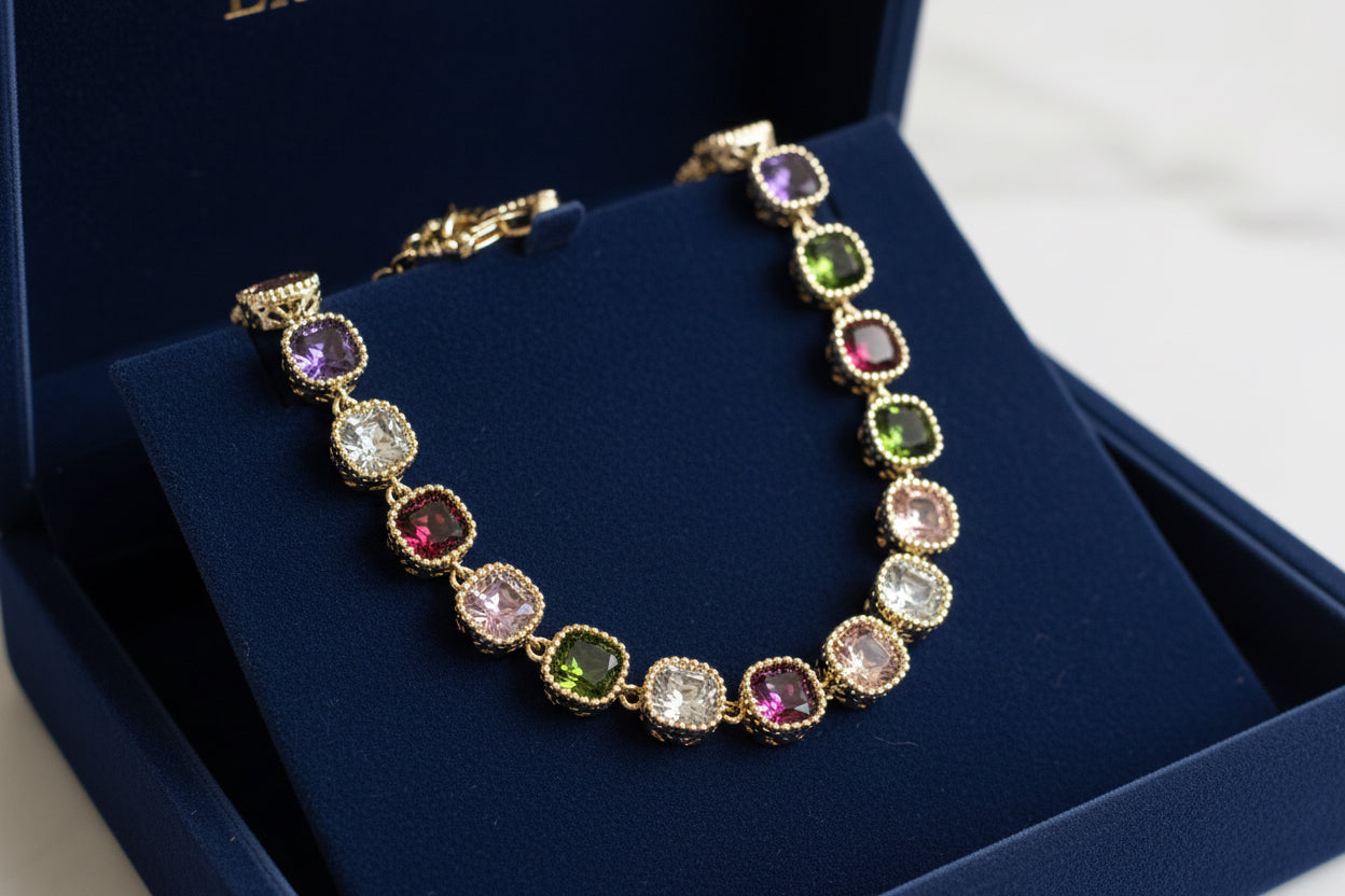 14K Gold Plated Multi CZ Stone Bracelet