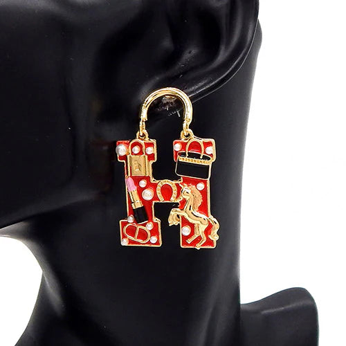 Fashion H Earrings. Red