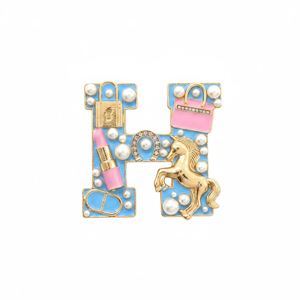 Fashion H Brooch, Blue