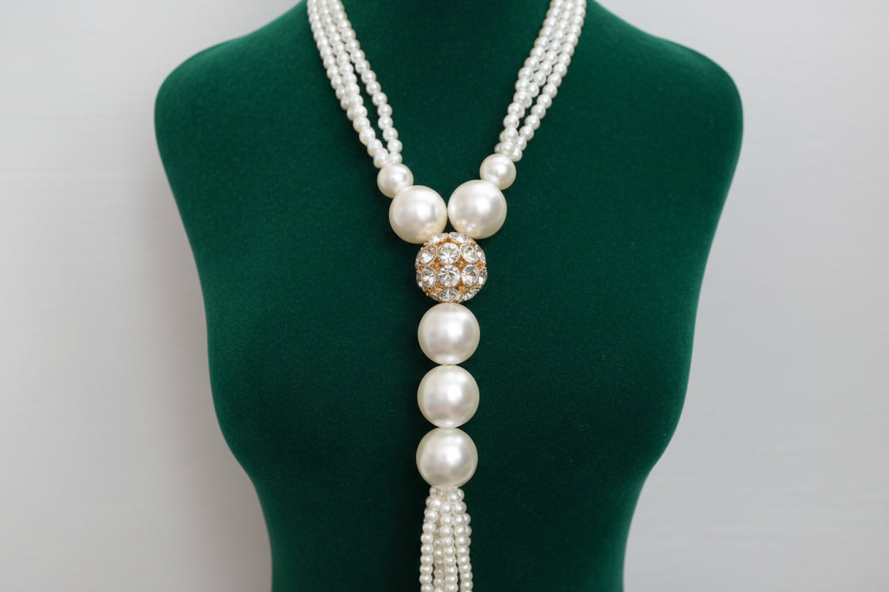 Pearl Fashion Necklace with Bling, Gold