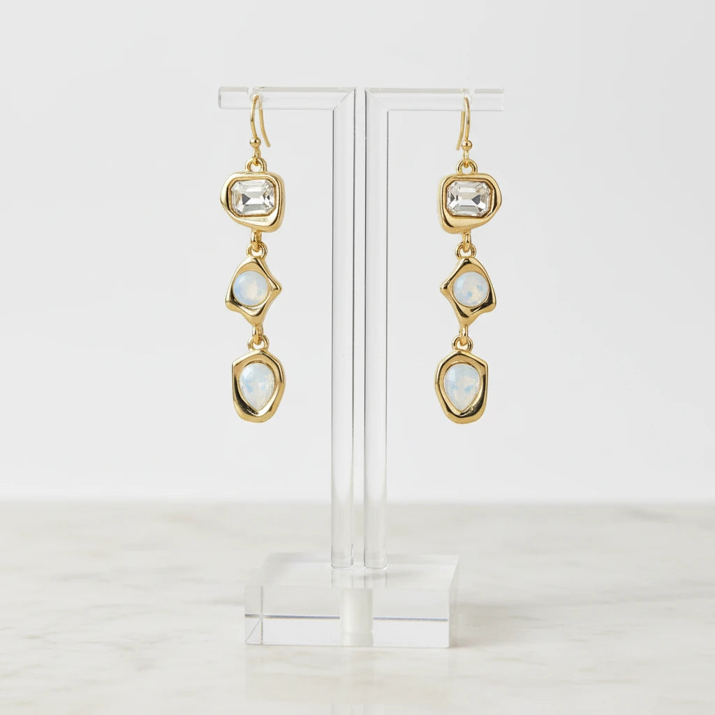 THREE TIER RHINESTONE DANGLE EARRINGS