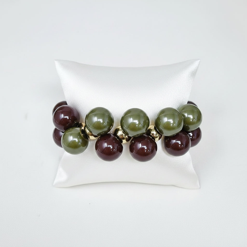 Chunky Ball Beaded Statement Necklace Set, Brown Violent