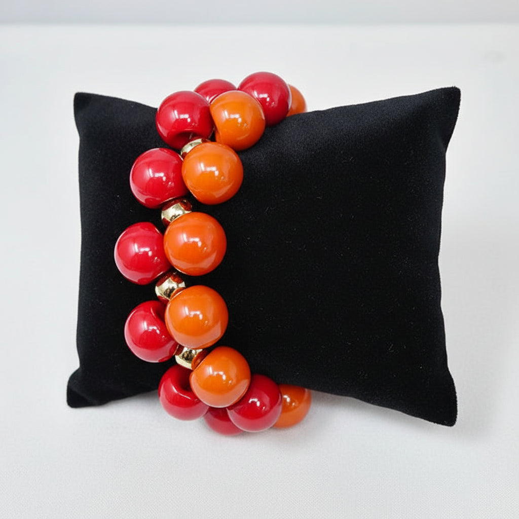 Chunky Ball Beaded Necklace Set, Orange