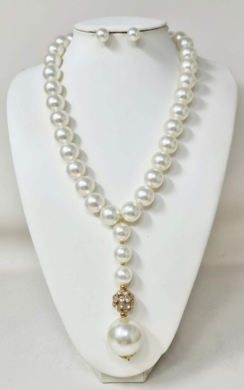 Drop Pearl Necklace Set, Gold