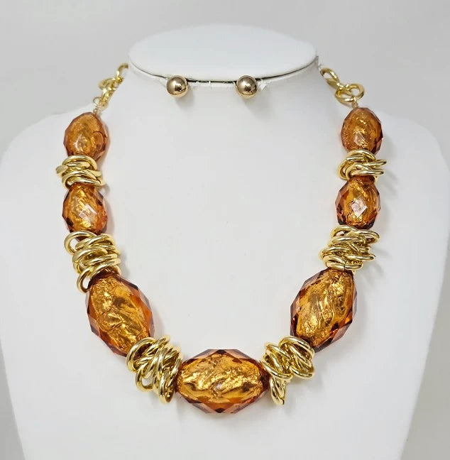 Large Faceted Textured Beaded Statement Necklace
