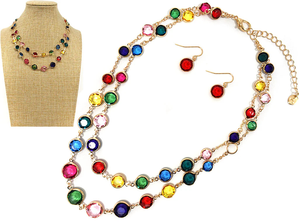 Multi Stone Layered Necklace, Gold
