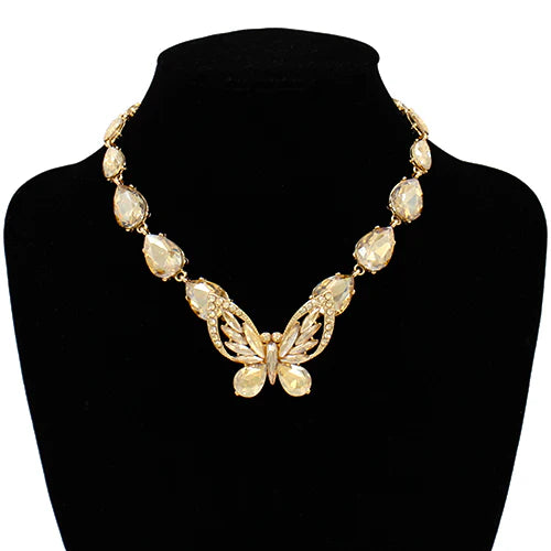 Rose Gold Butterfly Necklace Topaz Stones