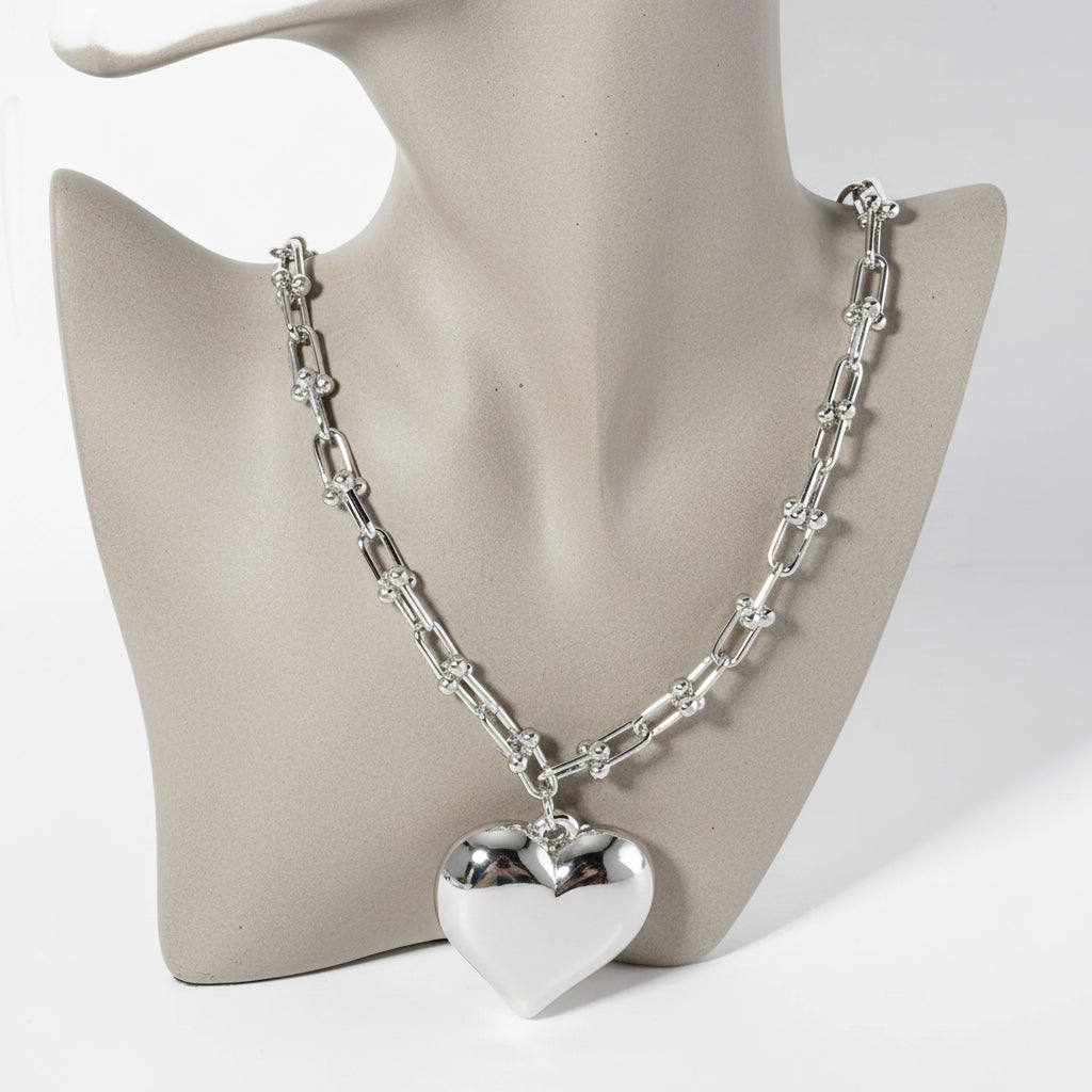 White Gold Dipped Heart Pendant Necklace