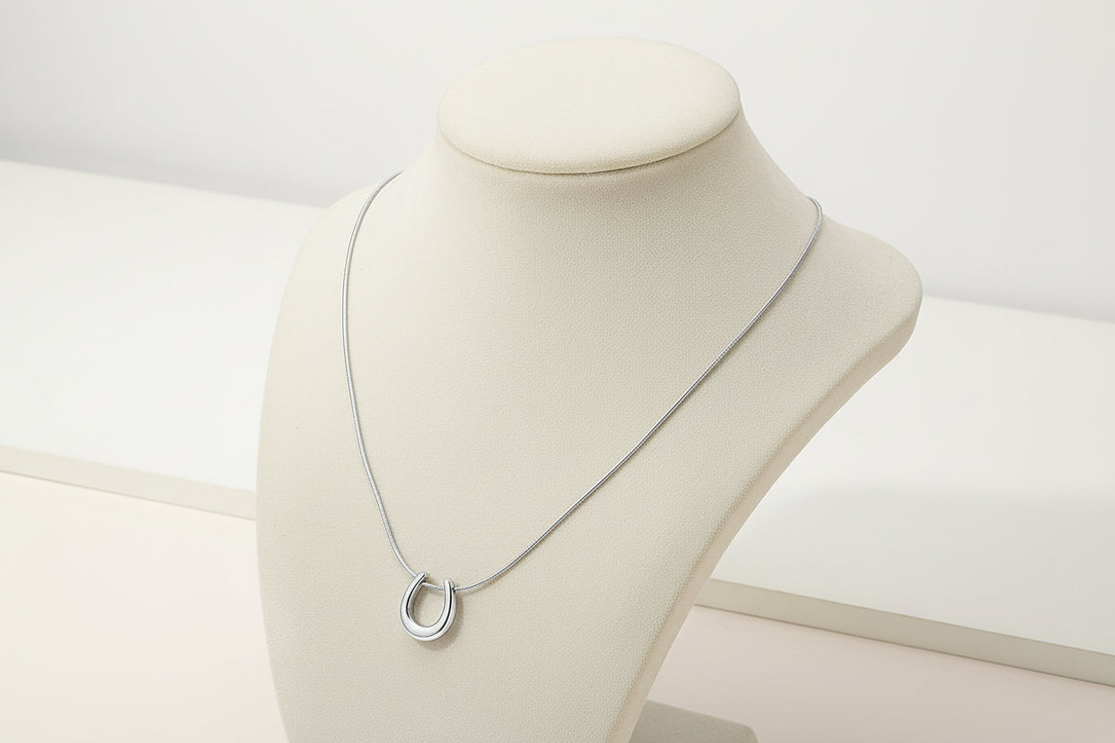 Horseshoe Pendant Necklace, Stainless Steel