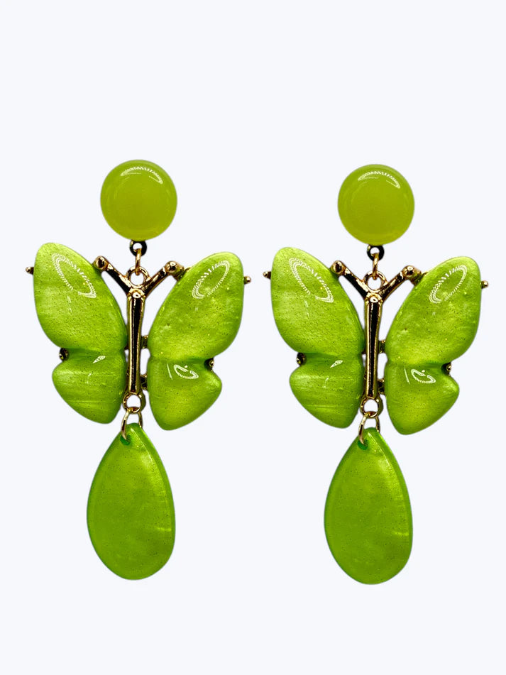 Butterfly Earrings, Lime Green