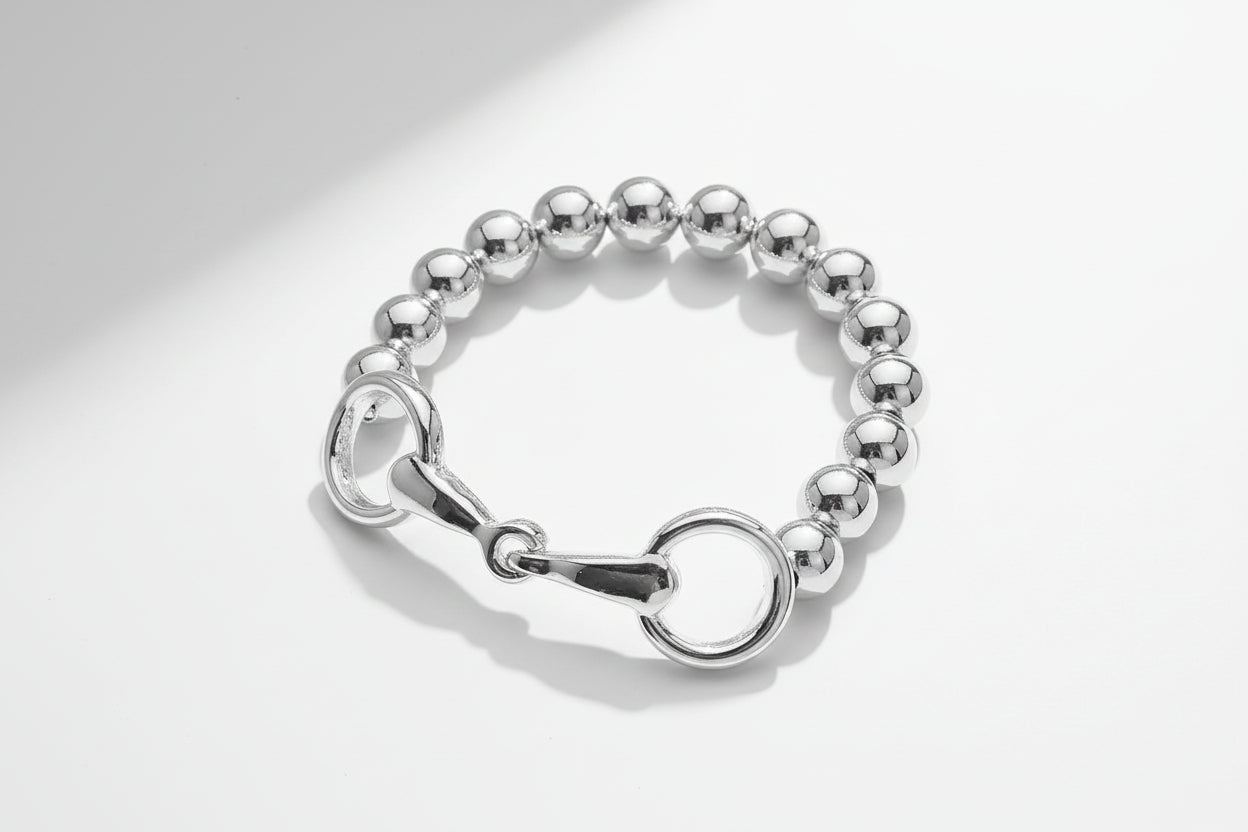 Beaded Link Stretch Bracelet, Rhodium