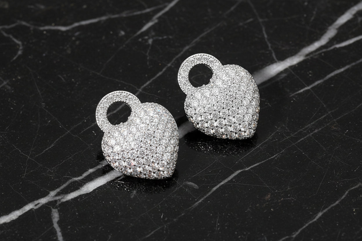 Cubic Zirconia Heart Stud Earrings