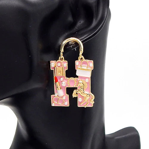 Fashion H Earrings Pink