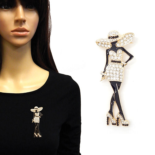 SOPHISTICATED WOMAN in HAT AND DRESS BROOCH