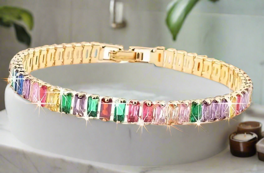 Tennis Bracelet with Colorful Cubic Zirconia