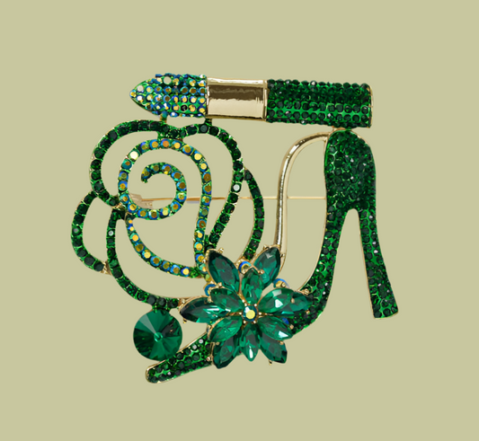 HIGH HEEL FLOWER BROOCH GREEN