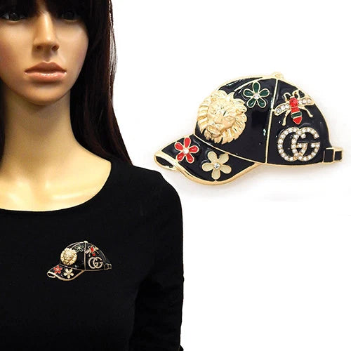 Lion Head Cap Brooch, BLK/GD