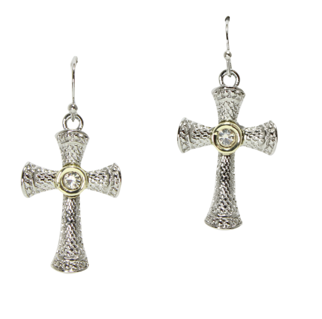 Two tone/Clear Cross Dangle Earring