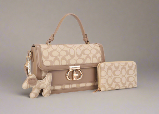 Handbag Set + Key Charm & Wallet, Khaki