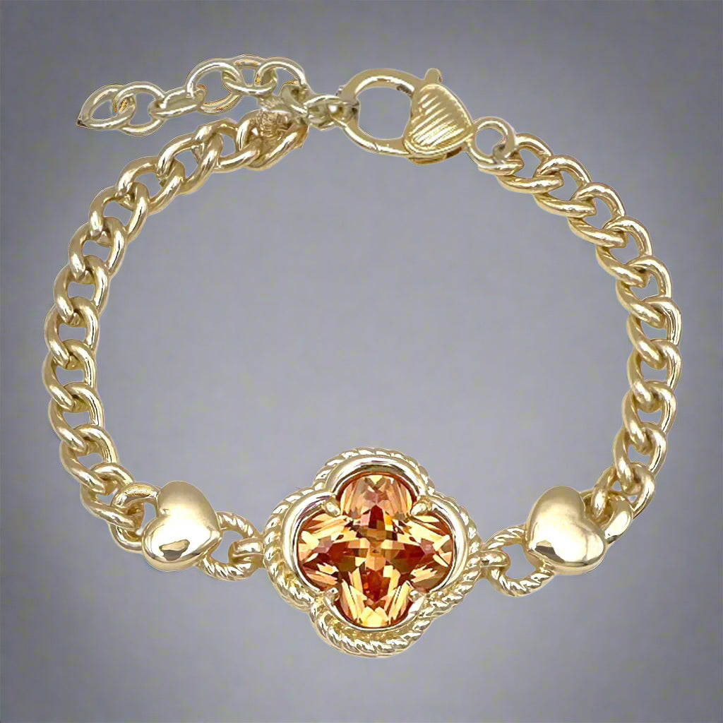 14K GOLD PLATED CLOVER BRACELET, TOPAZ