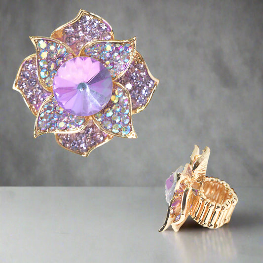 FLOWER STRETCH RING, RHINESTONES LAVENDER