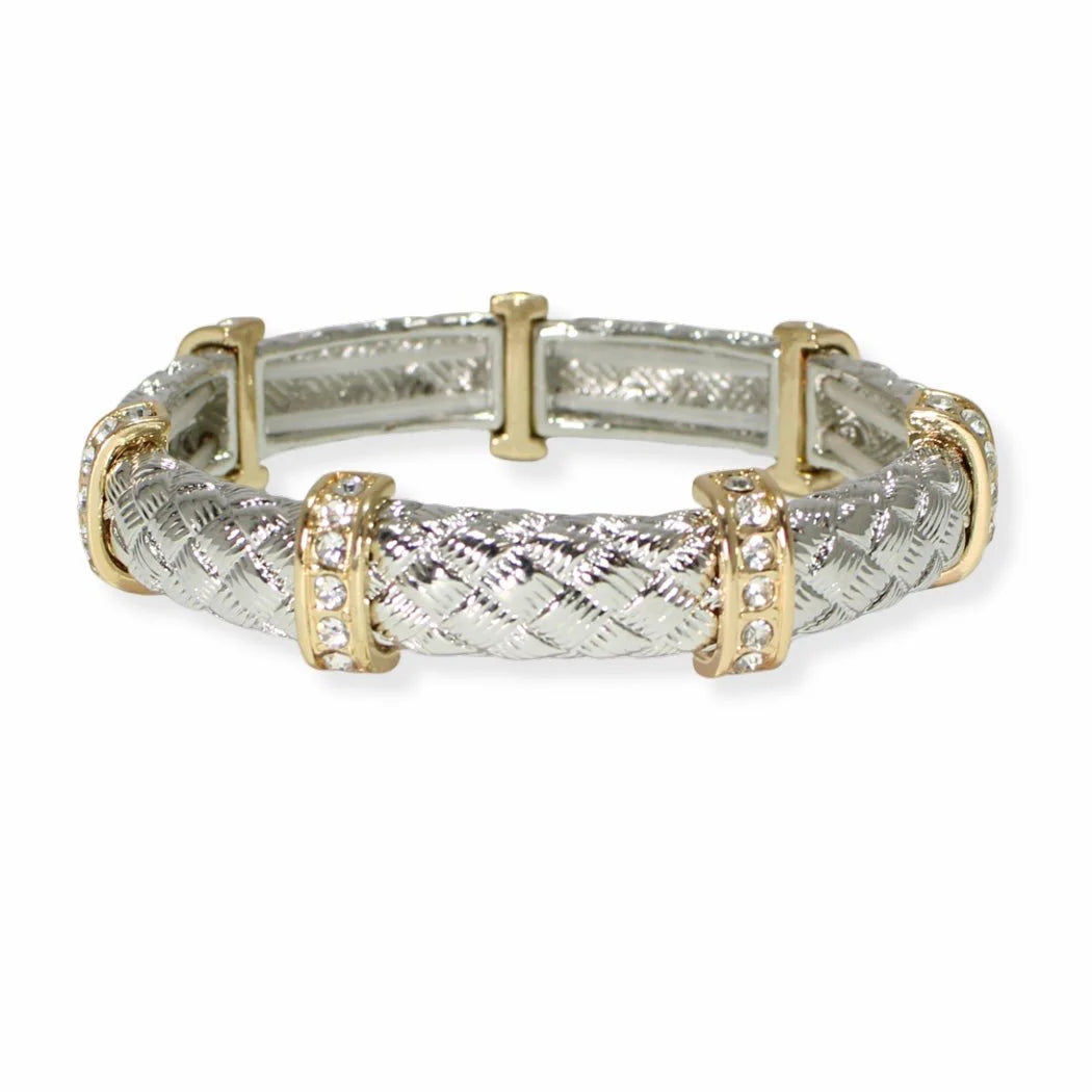 Silver Gold Dazzle Stretch Bracelet with Rhinestones