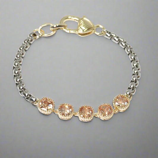 14K Gold Plated Bracelet Cubic Zirconia Stones, Champagne