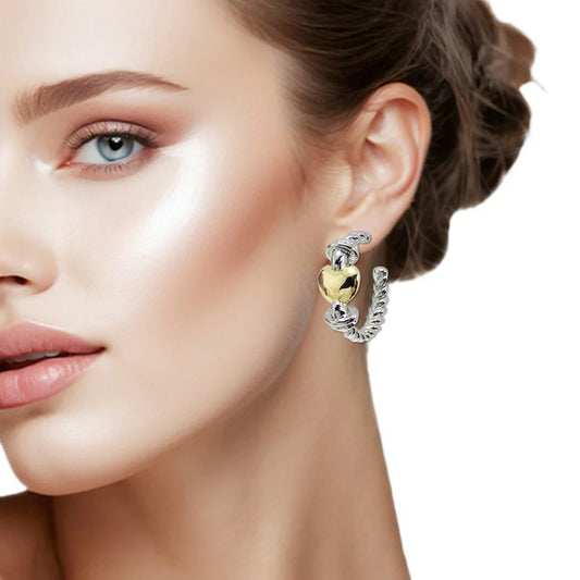 14K GOLD PLATED HEART ROPE HOOP EARRING