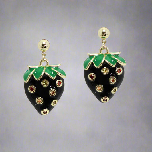 14K GOLD PLATED BLACK STRAWBERRY EARRINGS, MULTI