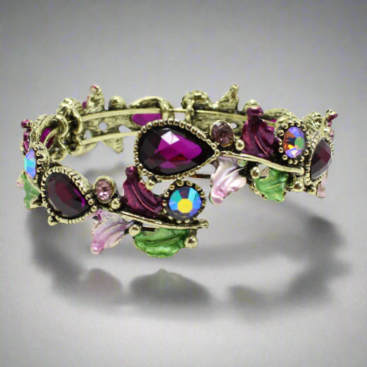 VINTAGE FLORAL STRETCH OPEN BANGLE BRACELET, ANTIQUE GOLD