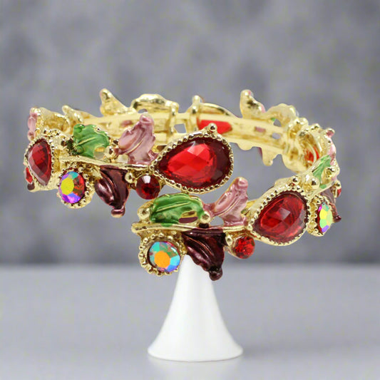 FLORAL STRETCH OPEN BANGLE BRACELET, GOLD