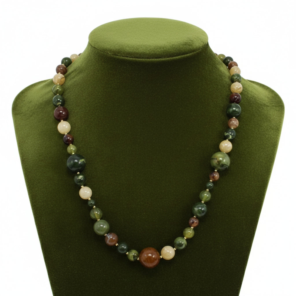 LONG BEADED NECKLACE, OLIVE GREEN