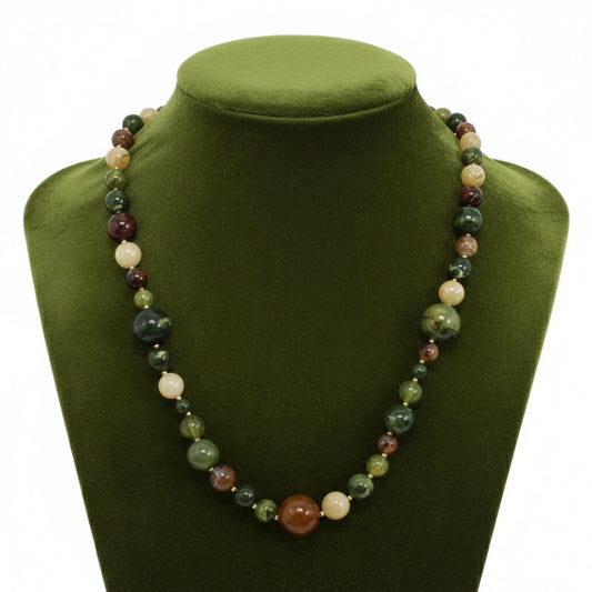 LONG BEADED NECKLACE, OLIVE GREEN