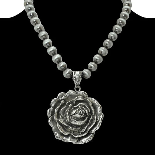 Rose Pendant Beaded Necklace, Western