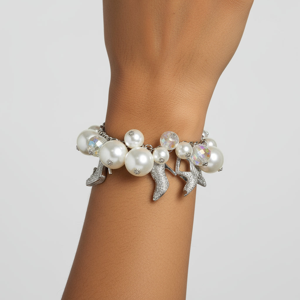 HIGH HEEL SHOES CHARM BRACELET, SILVER