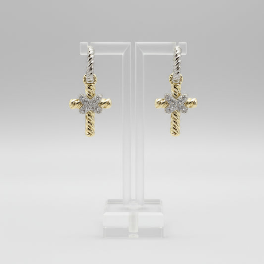 14K GOLD PLATED CUBIC ZIRCONIA CROSS EARRING