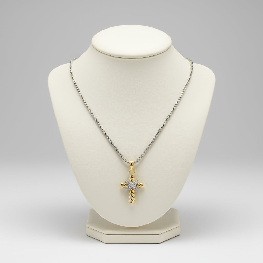 14K GOLD PLATED CUBIC ZIRCONIA CROSS NECKLACE