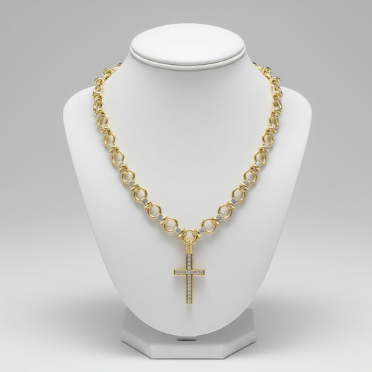 14K GOLD PLATED CUBIC ZIRCONIA CROSS PENDANT NECKLACE